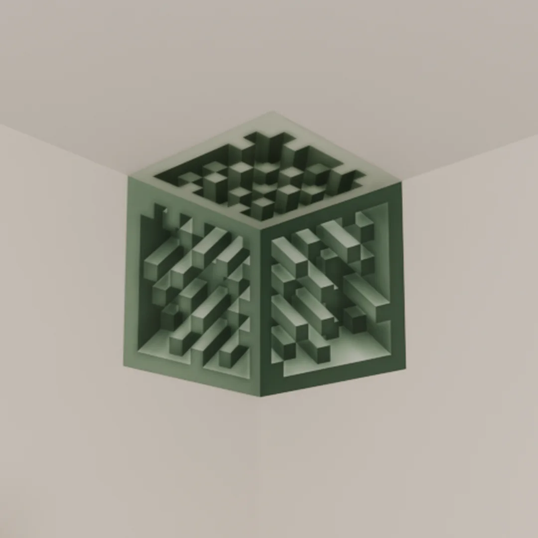 Adesivo 3D de canto Pilares Sálvia instalado no teto